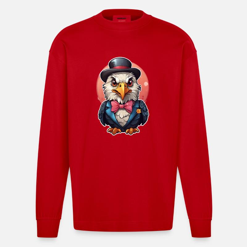 Funny Eagle Comic - Heavyweight Oversized Organic Longsleeve Shirt Made in EU - red