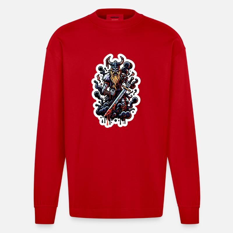Vikings Resurrection - Heavyweight Oversized Organic Langarmshirt Made in EU - Rot