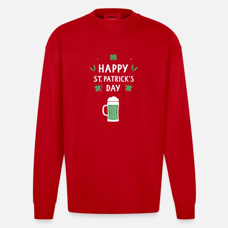 St. Patrick's Day Bier & Kleeblatt - Heavyweight Oversized Organic Langarmshirt Made in EU - Rot