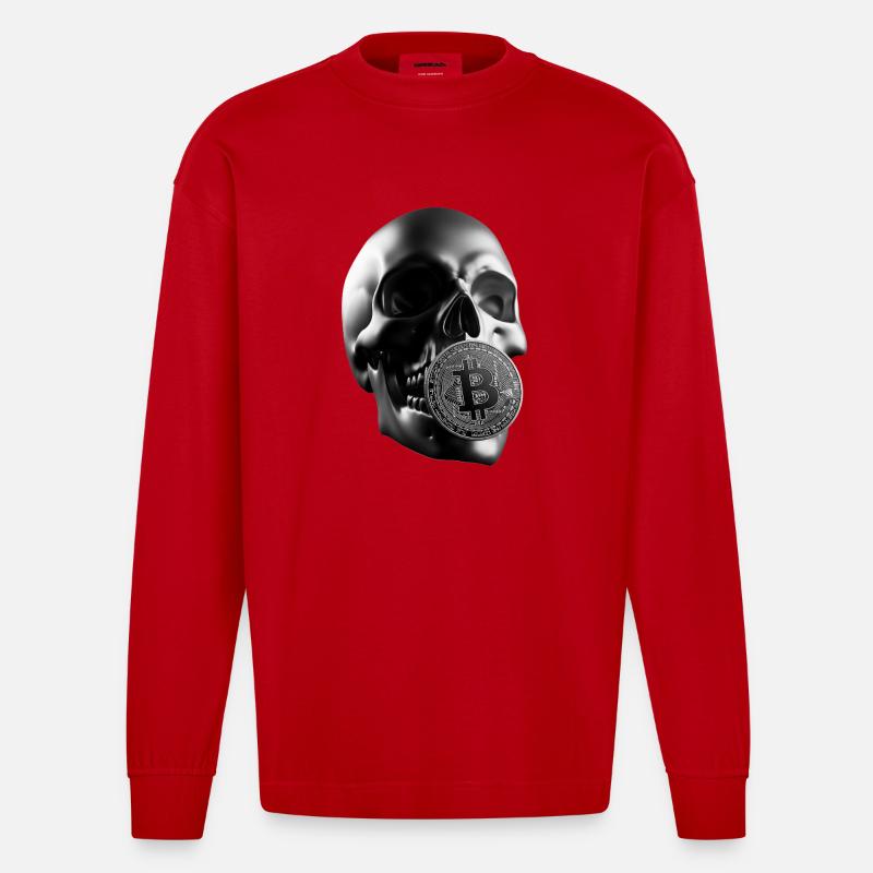 Bitcoin Skull Totenkopf Krypto Design - Heavyweight Oversized Organic Langarmshirt Made in EU - Rot