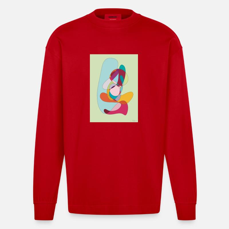Abstrakte Farbflächen Komposition - Heavyweight Oversized Organic Langarmshirt Made in EU - Rot