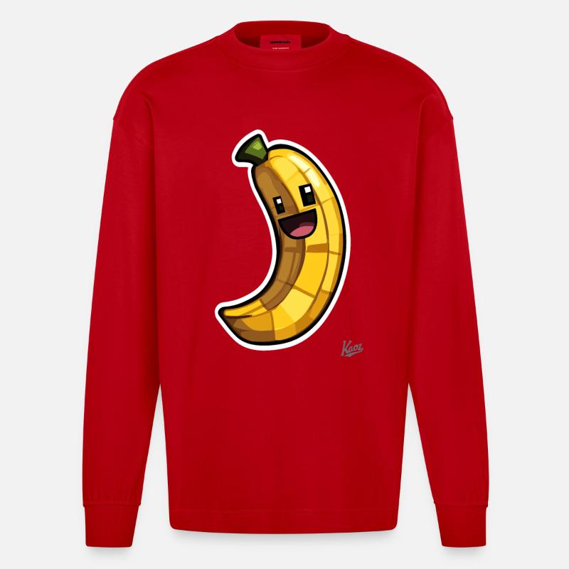 Drôle de banane pixel - Manches longues bio épais oversize fabriqué en UE - rouge