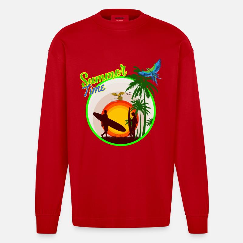 Sommerzeit - Heavyweight Oversized Organic Langarmshirt Made in EU - Rot