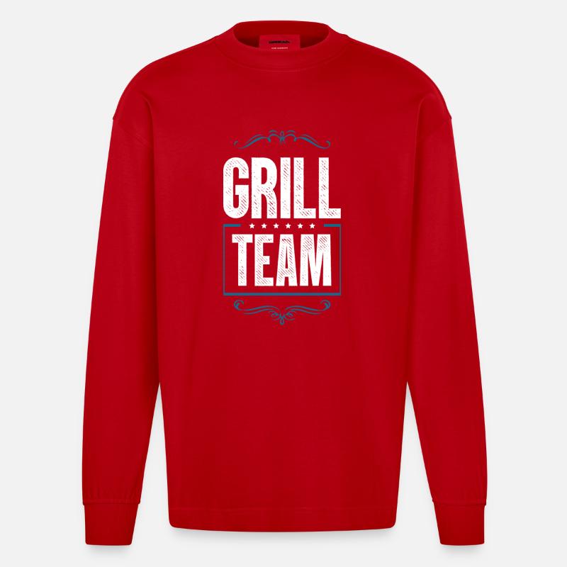 Grill Team - Heavyweight Oversized Organic Langarmshirt Made in EU - Rot