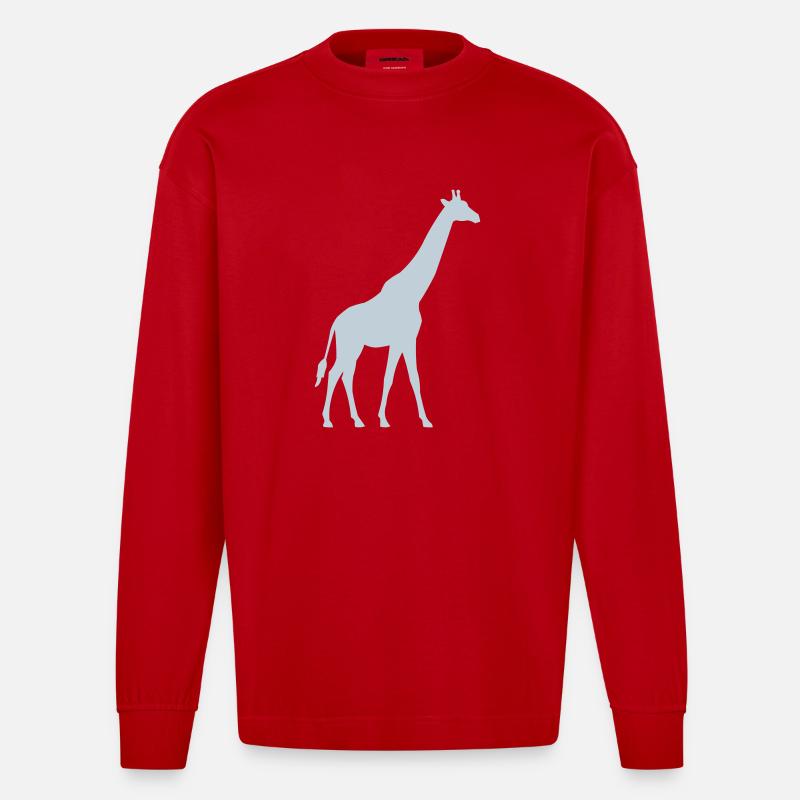 Pastellgiraffe Silhouette - Heavyweight Oversized Organic Langarmshirt Made in EU - Rot