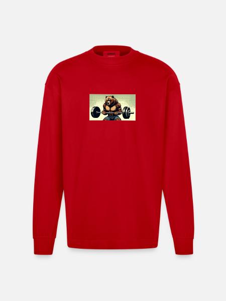 CurlBear – Der Hantel-Champion - Heavyweight Oversized Organic Langarmshirt Made in EU - Rot