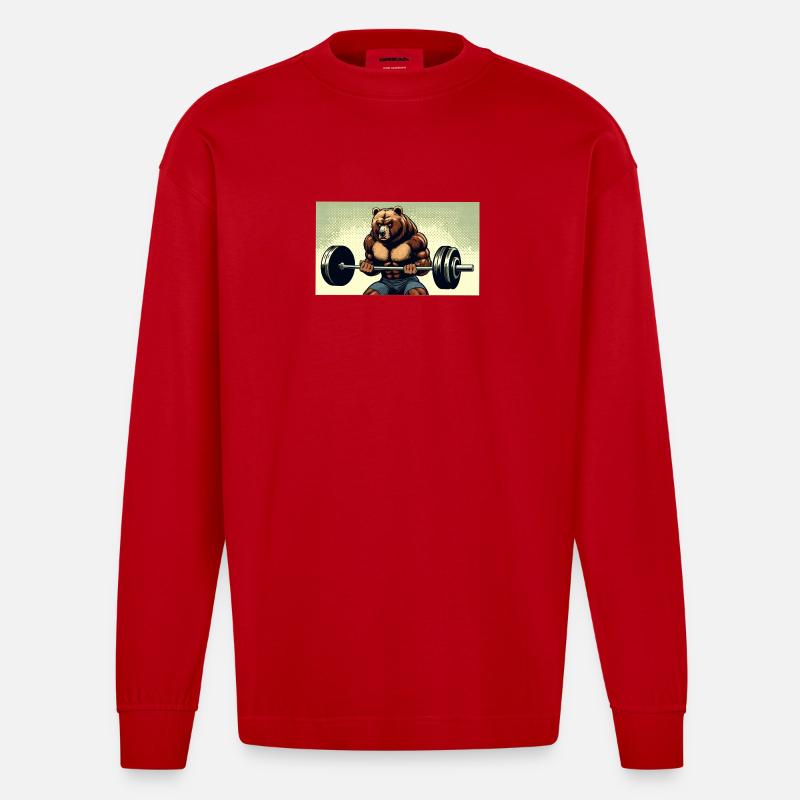CurlBear – Der Hantel-Champion - Heavyweight Oversized Organic Langarmshirt Made in EU - Rot