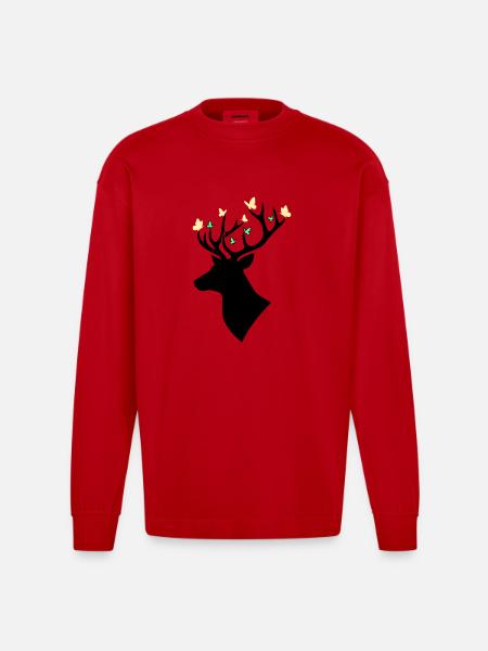 Hirschkopf Schmetterling Bunt - Heavyweight Oversized Organic Langarmshirt Made in EU - Rot