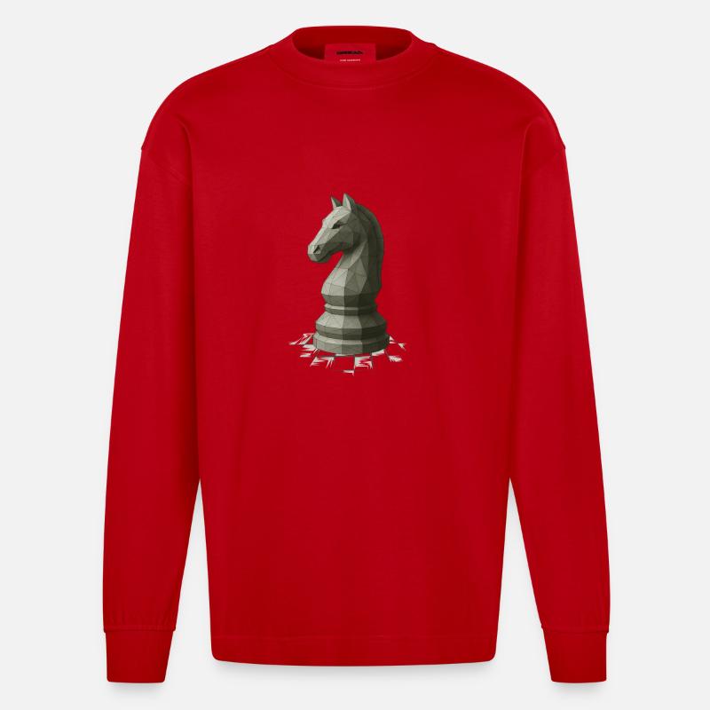Low Poly Schach Springer Design - Heavyweight Oversized Organic Langarmshirt Made in EU - Rot