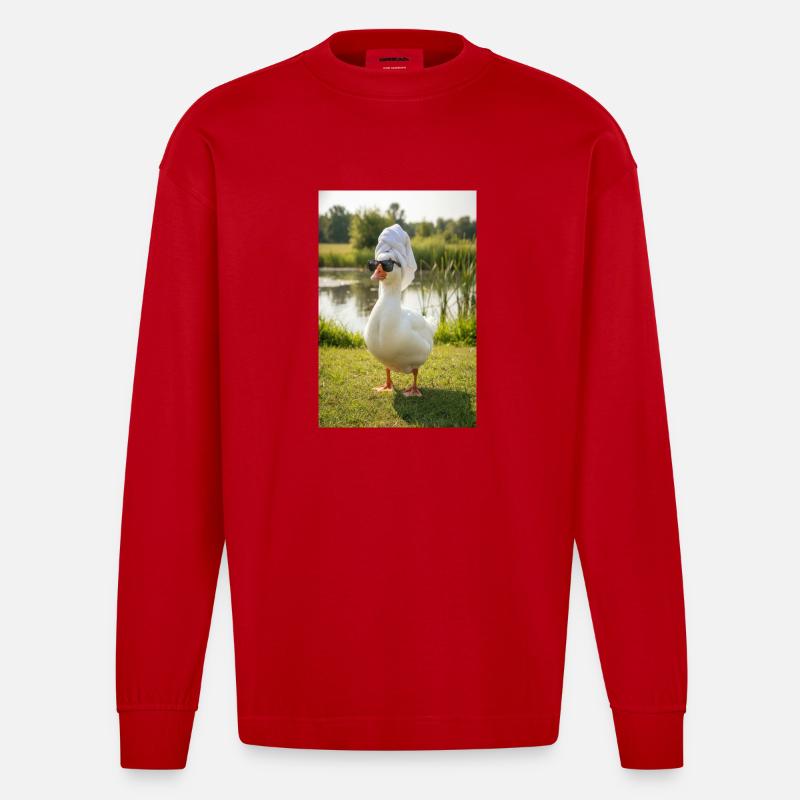 Spa-Ente mit Sonnenbrille - Heavyweight Oversized Organic Langarmshirt Made in EU - Rot