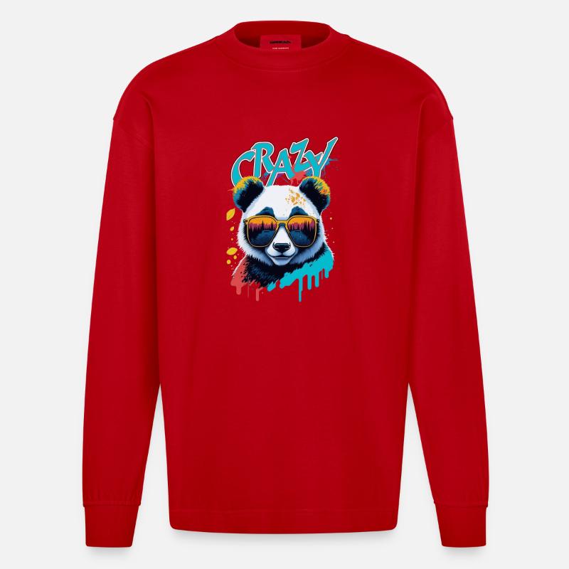 Neon-Panda mit Sonnenbrille Splash-Art - Heavyweight Oversized Organic Langarmshirt Made in EU - Rot