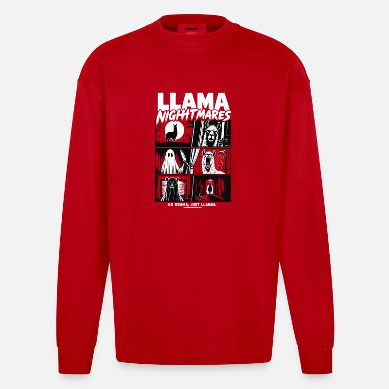 Lama Nightmares Horror Comic - Manches longues bio épais oversize fabriqué en UE - rouge