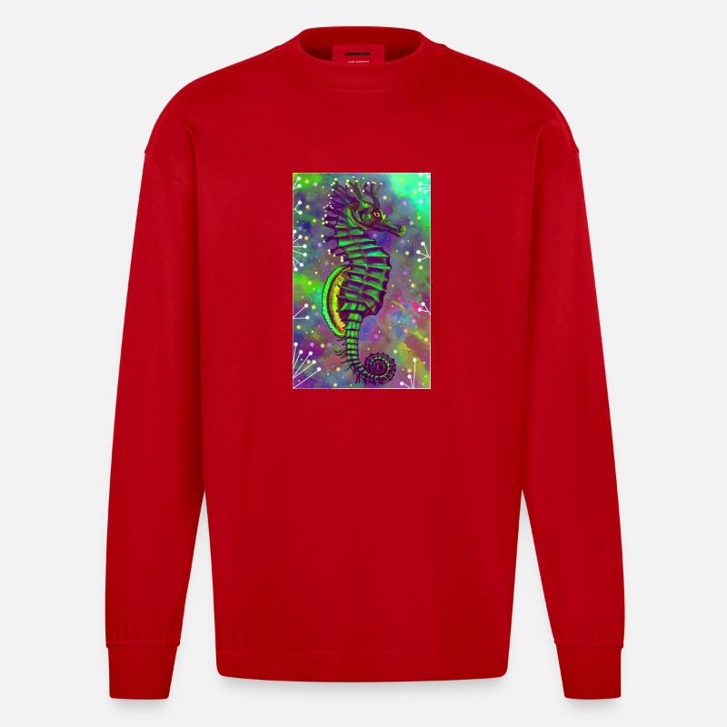 Seepferdchen - Heavyweight Oversized Organic Langarmshirt Made in EU - Rot