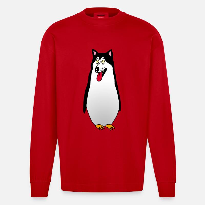 Hund oder Pinguin? - Heavyweight Oversized Organic Langarmshirt Made in EU - Rot