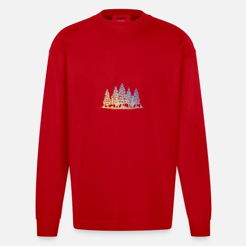 Wald Bäume - Heavyweight Oversized Organic Langarmshirt Made in EU - Rot