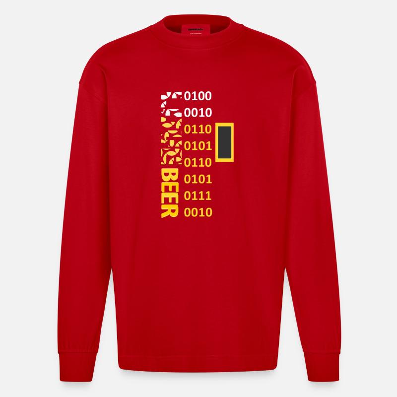 LOVE BEER BINARY 400 - Heavyweight Oversized Organic Langarmshirt Made in EU - Rot