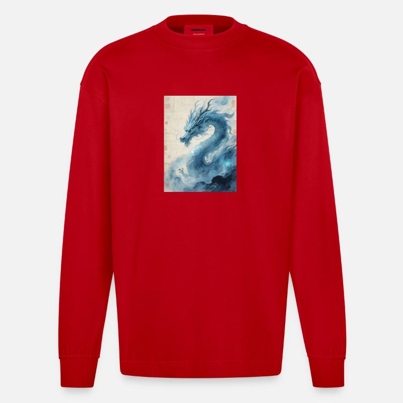 Der Erste Wind: Blauer Drache – Wiederbelebung - Heavyweight Oversized Organic Langarmshirt Made in EU - Rot