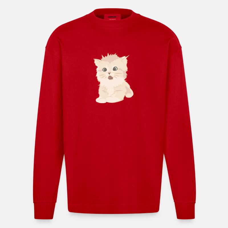 Chat mignon comme illustration - Manches longues bio épais oversize fabriqué en UE - rouge