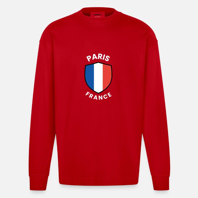 Emblème du drapeau de Paris - Manches longues bio épais oversize fabriqué en UE - rouge