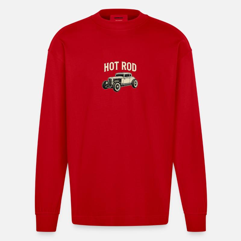 Hot Rod Oldtimer - Heavyweight Oversized Organic Langarmshirt Made in EU - Rot