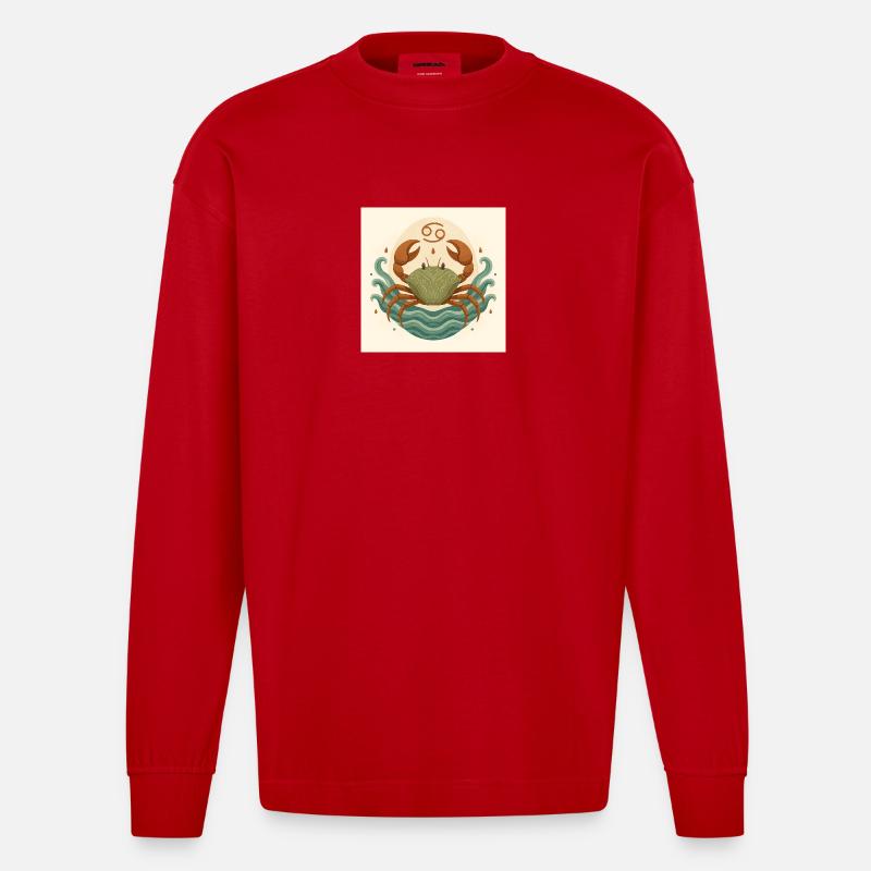 Sternzeichen Mondkrabbe stilisiert - Heavyweight Oversized Organic Langarmshirt Made in EU - Rot