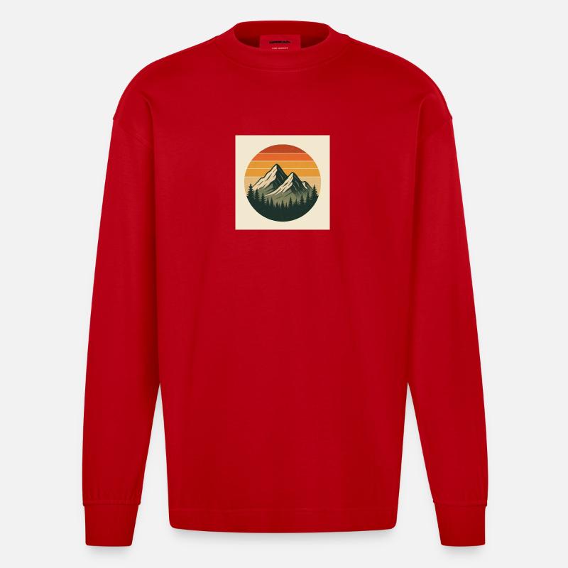 Sonnenuntergangs-Gipfel Retrokreis - Heavyweight Oversized Organic Langarmshirt Made in EU - Rot