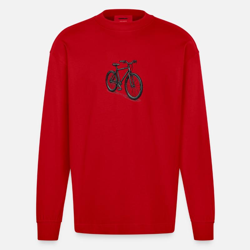 Silhouette de vélo rétro - Manches longues bio épais oversize fabriqué en UE - rouge