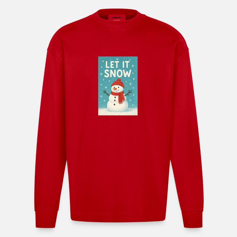 Let It Snow Snowman Design - Heavyweight Oversized Organic Langarmshirt Made in EU - Rot