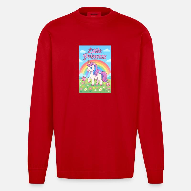 Kleines Regenbogen-Einhorn - Heavyweight Oversized Organic Langarmshirt Made in EU - Rot