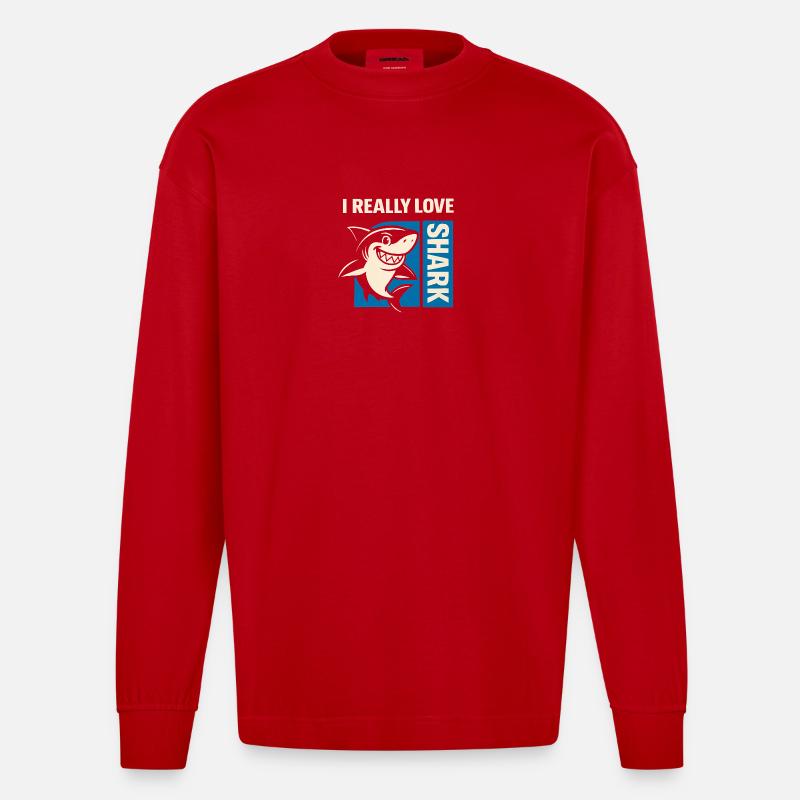 I Really Love Shark - Heavyweight Oversized Organic Langarmshirt Made in EU - Rot