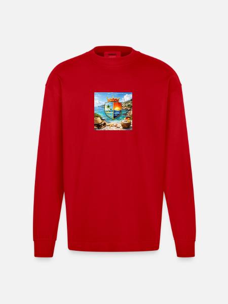 Coastal Coat of Arms Tropical Shield - Heavyweight Oversized Organic Longsleeve Shirt Made in EU - red
