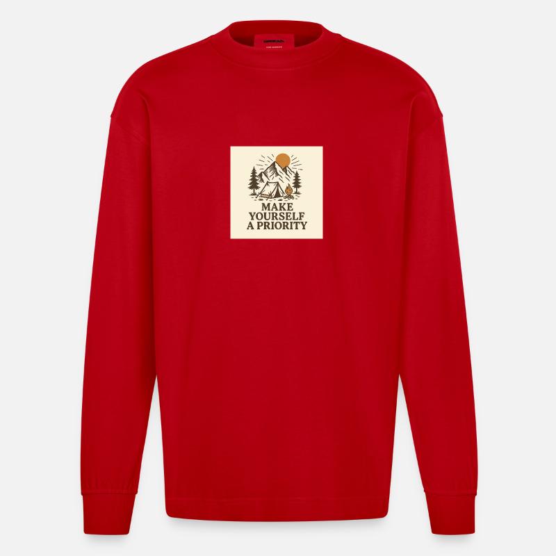 MAKE YOURSELF A PRIORITY - Heavyweight Oversized Organic Langarmshirt Made in EU - Rot