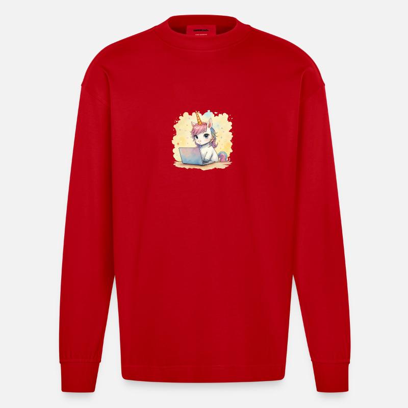programmierendes Einhorn - Heavyweight Oversized Organic Langarmshirt Made in EU - Rot