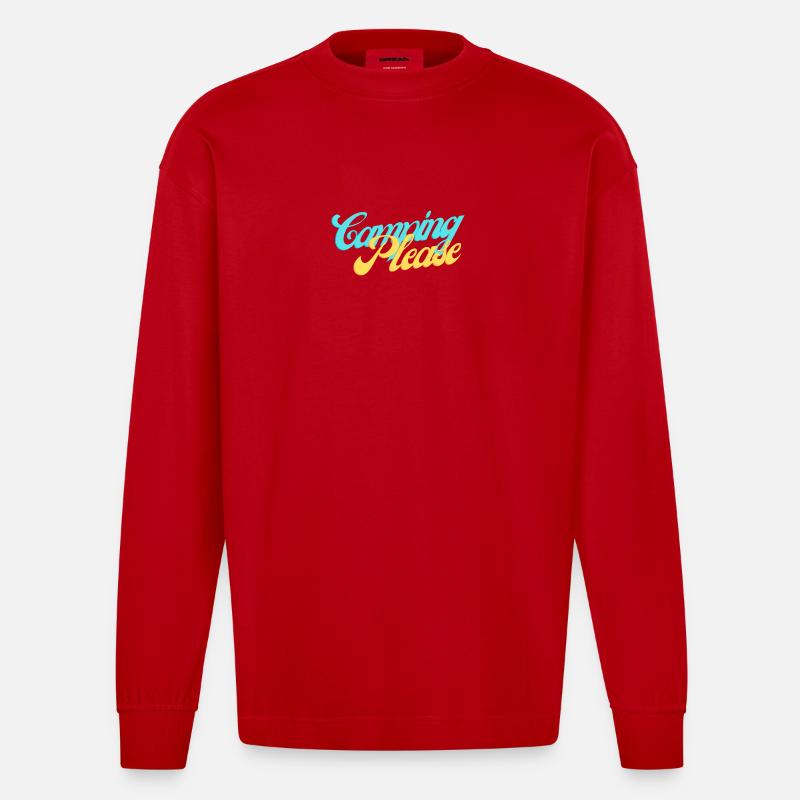 Camping Please Retro Script - Heavyweight Oversized Organic Longsleeve Shirt Made in EU - red