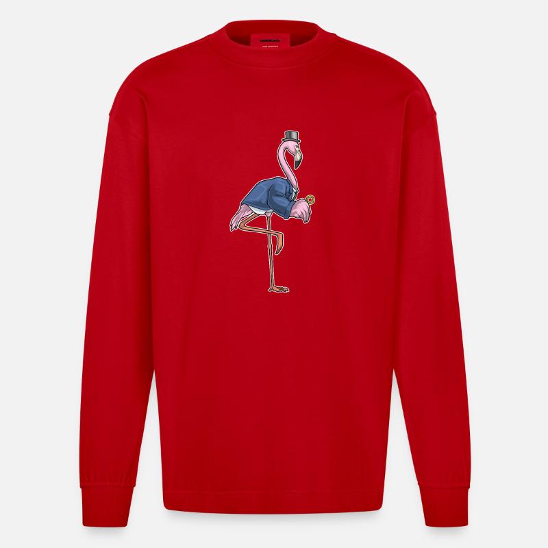 Flamingo Bräutigam Ehering Hochzeit - Heavyweight Oversized Organic Langarmshirt Made in EU - Rot
