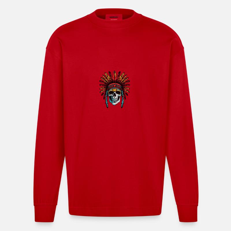 Apache Totenkopf Indianer - Heavyweight Oversized Organic Langarmshirt Made in EU - Rot
