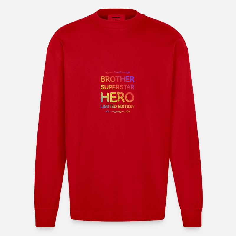 Bester Bruder Held Spruch - Heavyweight Oversized Organic Langarmshirt Made in EU - Rot