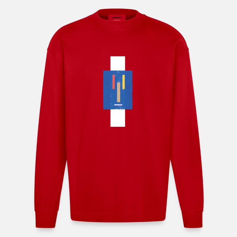 Visage abstrait sur un pull - Manches longues bio épais oversize fabriqué en UE - rouge