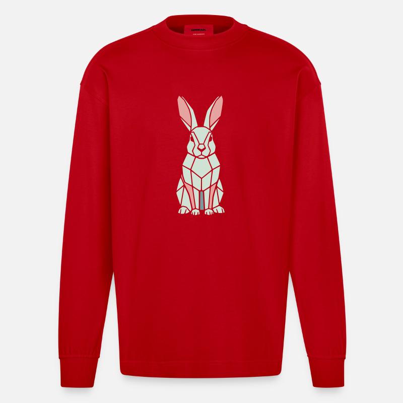 Geometric Bunny Low Poly Modern - Heavyweight Oversized Organic Longsleeve Shirt Made in EU - red