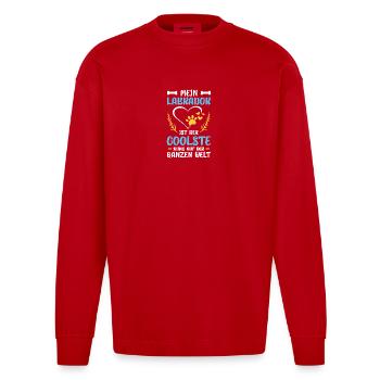 Min labrador – verdens sejeste hund - Heavyweight oversized organic langærmet T-shirt made in EU - rød - Foran