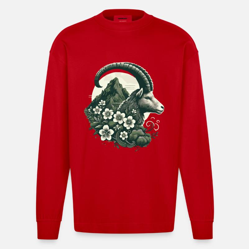 Steinbock Sternzeichen - Bergziege Astrologie - Heavyweight Oversized Organic Langarmshirt Made in EU - Rot
