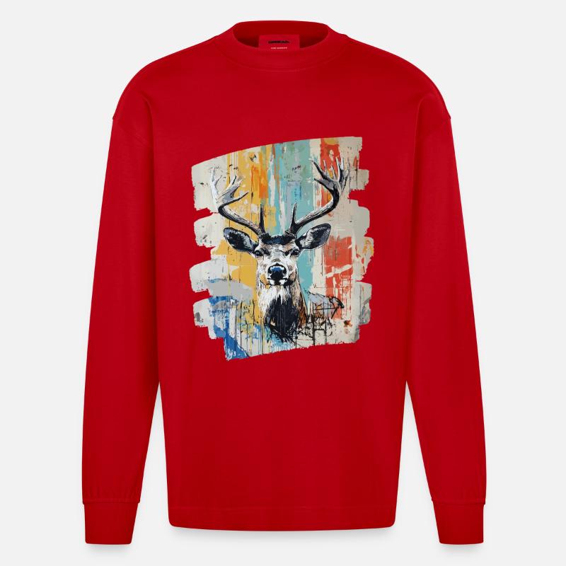 Hirsch mit Geweih - Heavyweight Oversized Organic Langarmshirt Made in EU - Rot