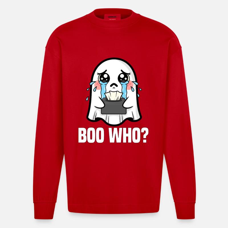 WER WIRD AUSGEBUHT? - GHOST HALLOWEEN - Heavyweight Oversized Organic Langarmshirt Made in EU - Rot