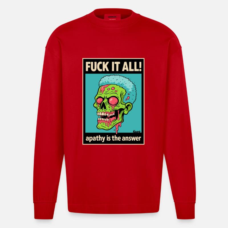 Zombie Totenschädel mit mutigem Statement - Heavyweight Oversized Organic Langarmshirt Made in EU - Rot