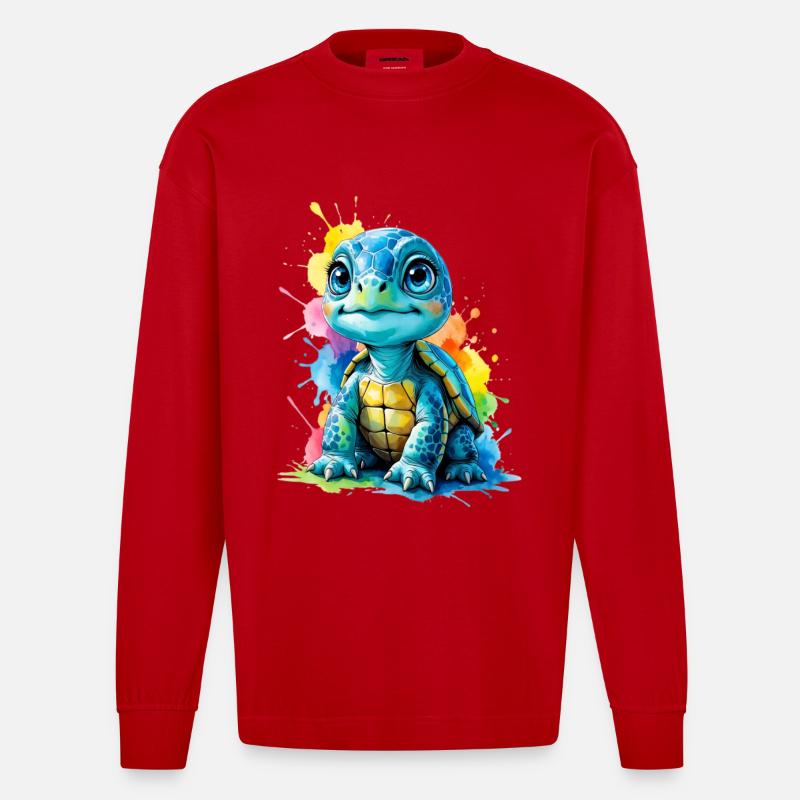 Bunte Schildkröte mit Farbspritzern - Heavyweight Oversized Organic Langarmshirt Made in EU - Rot