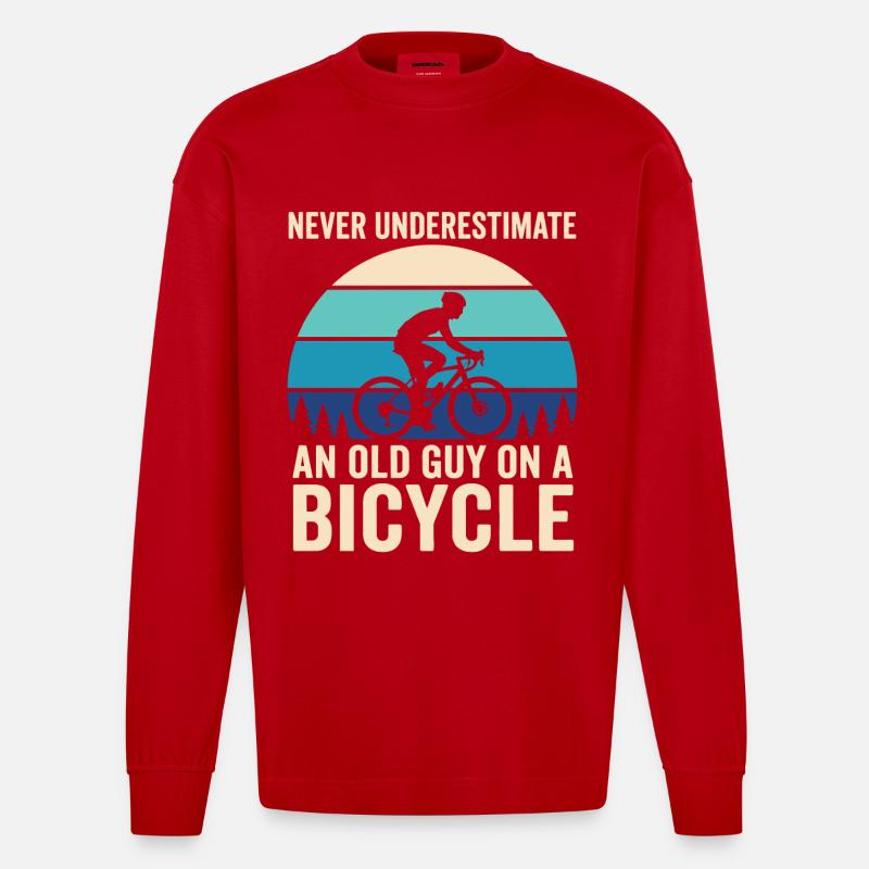 Never Underestimate Old Guy Bicycle - Heavyweight Oversized Organic Langarmshirt Made in EU - Rot