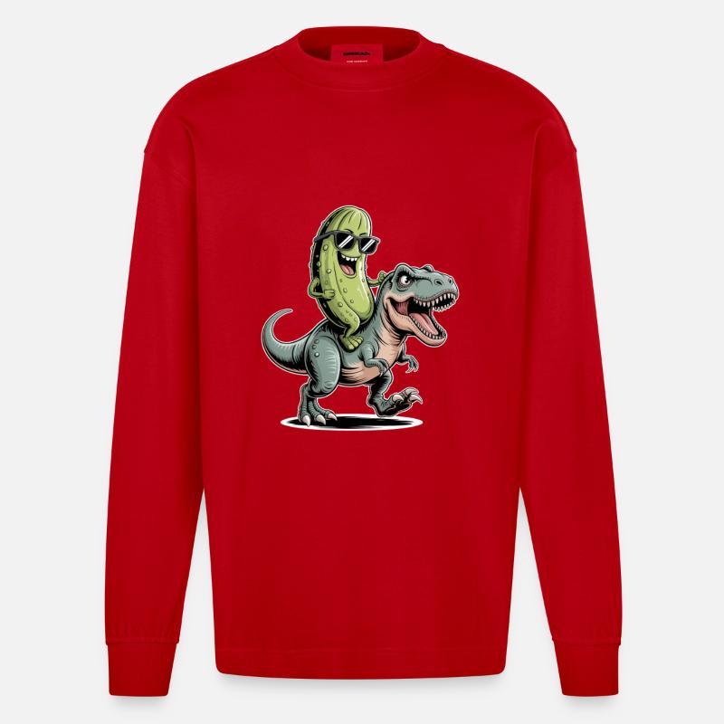Saure Gurke reitet auf Dinosaurier - Heavyweight Oversized Organic Langarmshirt Made in EU - Rot
