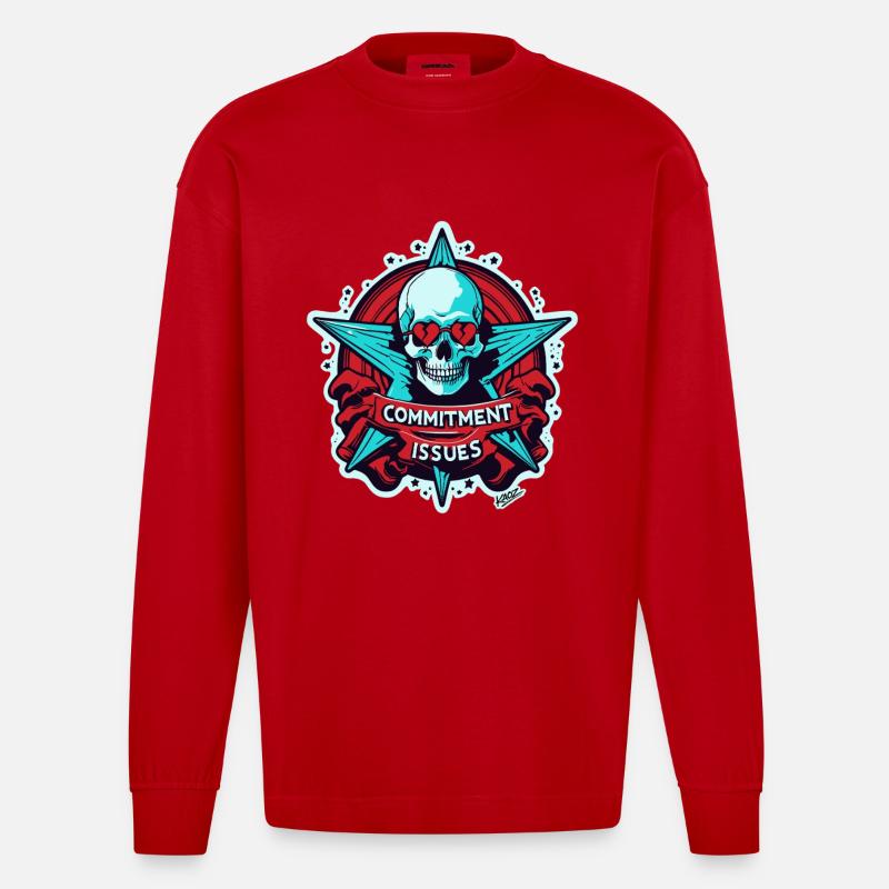 Commitment Issues Skull Badge - Heavyweight Oversized Organic Longsleeve Shirt Made in EU - red