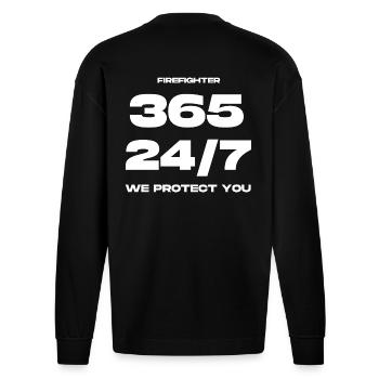 Feuerwehr, Firefighter - Heavyweight Oversized Organic Langarmshirt Made in EU - SOLID BLACK - Hinten
