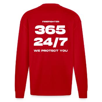 Feuerwehr, Firefighter - Heavyweight Oversized Organic Langarmshirt Made in EU - Rot - Hinten